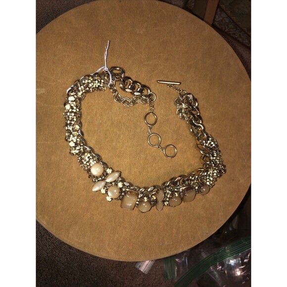 STELLA & DOT Gold Tone Statement Necklace Flowers & Rhinestones Stunning - Picture 6 of 12